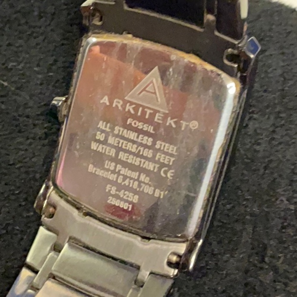 Fossil Arkitekt Unisex Silver Rectangular Watch Gunmetal Stainless Steel - Picture 4 of 5